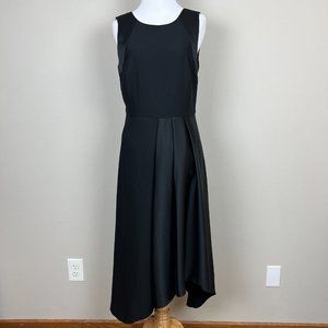 Banana Republic Dress Womens 4 Black Satin Trim Midi Asymmetrical A-line Pleated